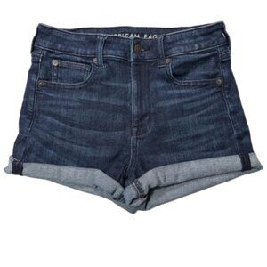 American Eagle Dark Wash Rolled Hem Stretch Super High Rise Shortie Size 4 #1839